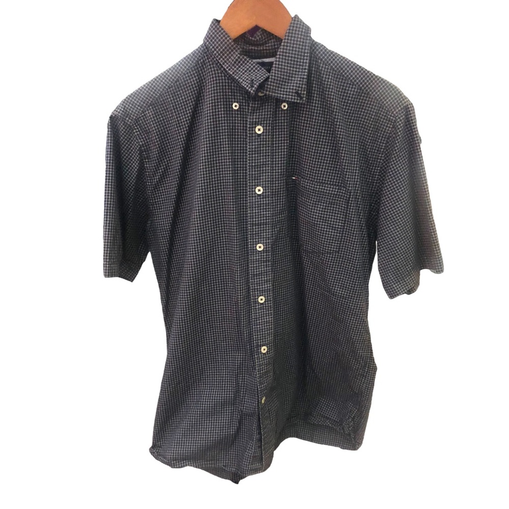 Tommy Hilfiger Men’s Grey Button Down Short Sleeve Dress Shirt - Picture 1 of 8